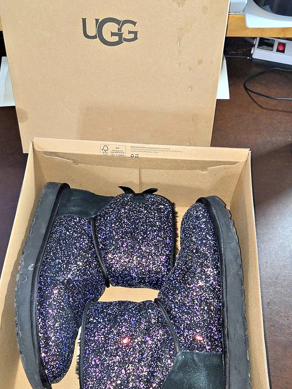 UGG Classic Mini Bow Cosmos Glitter Mini Boots US 12